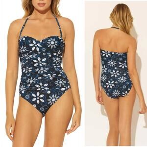Bleu Rod BeattieTake-a-Dip Shirred Bandeau one Piece Swimsuit Floral navy size 8